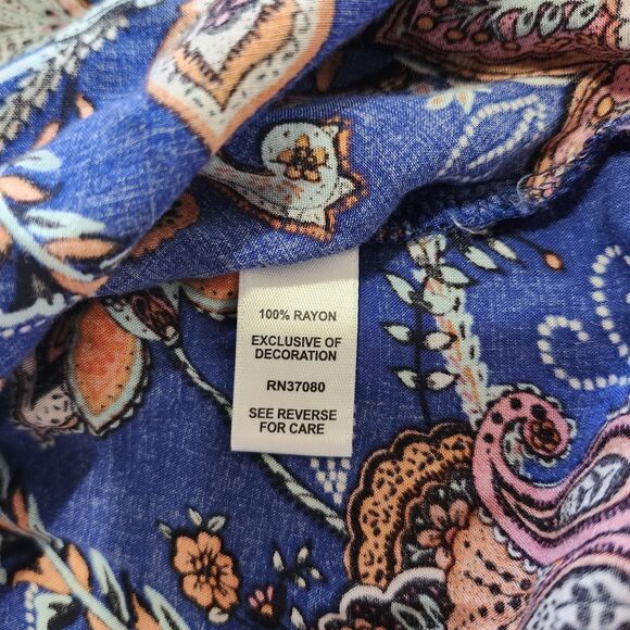 C Est 1946 Cato Womens Blue Floral Cold Shoulder Crochet Sleeve Blouse Small - Picture 5 of 9